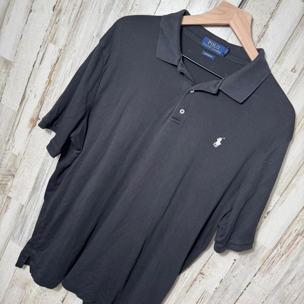 Polo Ralph Lauren Black Short Sleeve Polo‎ Shirt Classic Fit Stretch Mens XL